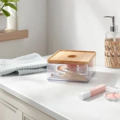 Small Clear Canister With Bamboo Lid - Brightroomâ„¢: Bathroom Container, Qtip Holder, Spot Clean, 3" Height