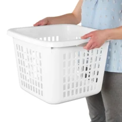 1.5bu Plastic Square Laundry Basket - Brightroom™: Medium White Clothes Hamper With Built-In Handles, Portable Storage -Brightroom GUEST 22cb01ab c718 4b1c 9bea cf1d1c8b5b7e