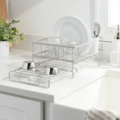 Space Saver Steel Dish Rack With Utensil Tray Matte Nickel - Brightroom™: Freestanding Expandable Dish Drying Rack