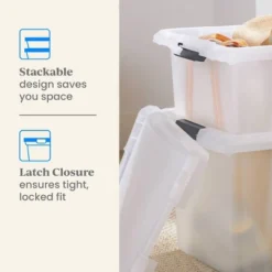 Medium Frosted Latching Storage Box - Brightroom™: Stackable Polypropylene Tote With Lid, 48L Capacity -Brightroom GUEST 26086a48 e4ef 4a9c a11a 7ec2b449b8a7