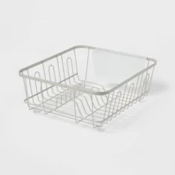 Small Steel Dish Drainer Brushed Nickel - Brightroom™: Freestanding Dish Drying Rack With Utensil Holder -Brightroom GUEST 3927068a 1a25 41c8 8863 97f25420b0c7