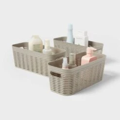 3pk Wave Half Medium Decorative Basket Gray - Brightroom™ -Brightroom GUEST 3a36570f 5fbc 4bdd bd76 74e2f890a24a
