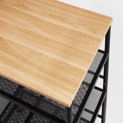 Narrow Metal Storage Cart With Wood Top Black - Brightroom™: Rolling Utility Cart With Casters & Fixed Shelves 4 Narrow Metal Storage Cart With Wood Top Black - Brightroom™: Rolling Utility Cart With Casters & Fixed Shelves - Image 2