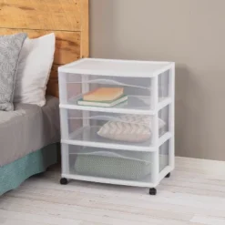 3 Drawer Wide Cart White - Brightroom™: Plastic Storage Drawers, Utility Cart With Casters, Portable Universal Storage -Brightroom GUEST 49fb4447 f537 4868 97af a9c616c3db2e