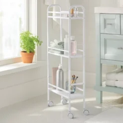 3 Shelf Narrow Metal Storage Cart White - Brightroom™