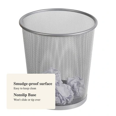 Mesh Waste Basket Silver - Brightroom™: Steel Wire Mesh, Office Trash Can, Nonslip Base, Fingerprint-Resistant 5 Mesh Waste Basket Silver - Brightroom™: Steel Wire Mesh, Office Trash Can, Nonslip Base, Fingerprint-Resistant - Image 3