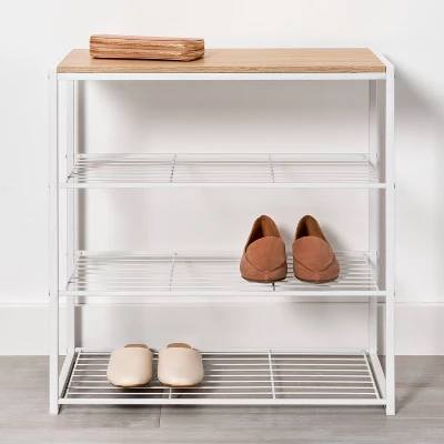 4 Tier Shoe Rack White Metal With Natural Wood - Brightroom™ 3 4 Tier Shoe Rack White Metal With Natural Wood - Brightroom™