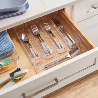 5 Compartment Plastic Drawer Flatware Organizer - Brightroom™: Clear In-Drawer Silverware Tray, Contemporary Kitchen Storage 3 5 Compartment Plastic Drawer Flatware Organizer - Brightroom™: Clear In-Drawer Silverware Tray, Contemporary Kitchen Storage
