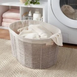 Twisted Paper Rope Oval Laundry Basket - Brightroomâ„¢: Gray, Removable Liner, 252 Volume, 2 Handles