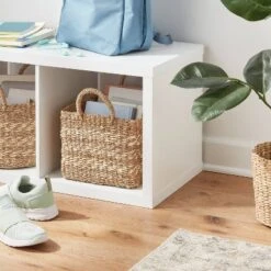 Woven Rectangular Seagrass And Palm Leaf Striped Basket - Brightroomâ„¢