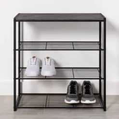 4 Tier Shoe Rack Black Metal With Black Oak Wood - Brightroomâ„¢