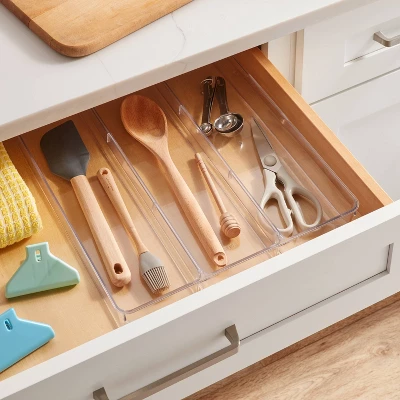 3 Compartment Plastic Drawer Flatware Organizer - Brightroom™: Clear In-Drawer Storage, Contemporary Style, 16"x13" 3 3 Compartment Plastic Drawer Flatware Organizer - Brightroom™: Clear In-Drawer Storage, Contemporary Style, 16"x13"