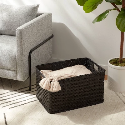 XL Washed Woven Rattan Crate Black - Brightroom™: Decorative Storage Basket, Rectangle, Air Dry, 22"x15"x13.25" 3 XL Washed Woven Rattan Crate Black - Brightroom™: Decorative Storage Basket, Rectangle, Air Dry, 22"x15"x13.25"