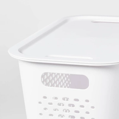 Narrow Large Decorative Plastic Bin White - Brightroom™: Modern Storage With Cut-Out Handles, 13" Cube Compatible 4 Narrow Large Decorative Plastic Bin White - Brightroom™: Modern Storage With Cut-Out Handles, 13" Cube Compatible - Image 2