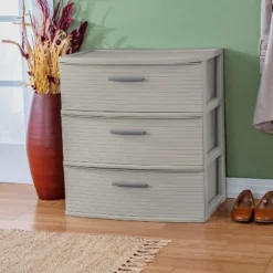 3 Drawer Wide Tower Dark Gray - Brightroomâ„¢: Plastic Storage Drawers, Portable Universal Storage, No Assembly Required