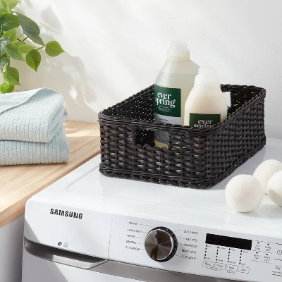 Woven Rattan Folio Bin Black Washed - Brightroom™: Rectangle Decorative Basket, 17''x12''x6'' Air Dry Care 3 Woven Rattan Folio Bin Black Washed - Brightroom™: Rectangle Decorative Basket, 17''x12''x6'' Air Dry Care