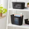 Narrow Large Decorative Plastic Bin Black - Brightroom™: Modern Storage With Cut-Out Handles, 13" Cube Compatible -Brightroom GUEST b32277dd 59f1 45fd bf4a 1e4ae0e0d0b1