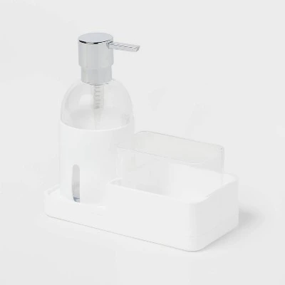 Plastic Soap Pump With Silicone Holder With Caddy & Tray White - Brightroom™: Kitchen Soap Caddy Dispenser 4 Plastic Soap Pump With Silicone Holder With Caddy & Tray White - Brightroom™: Kitchen Soap Caddy Dispenser - Image 2